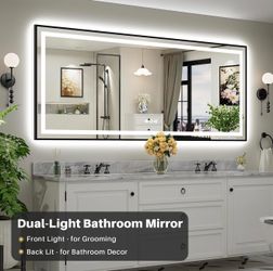 88x38” LED Bathroom Mirror w/ Black Frame