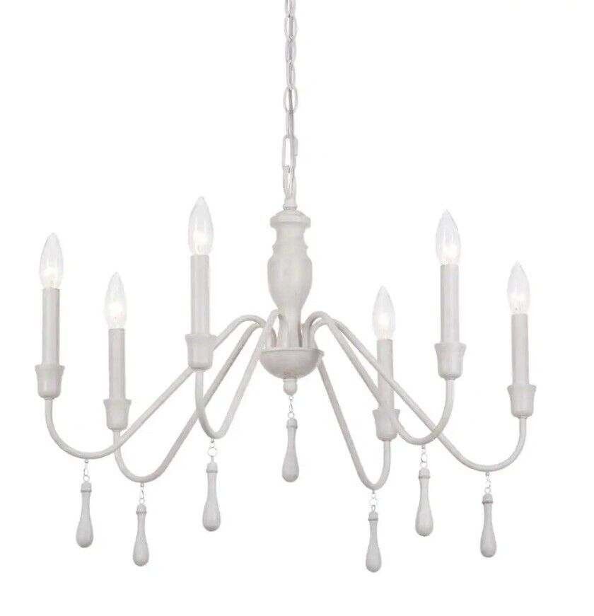 White 6 Light Beaded Chandelier
