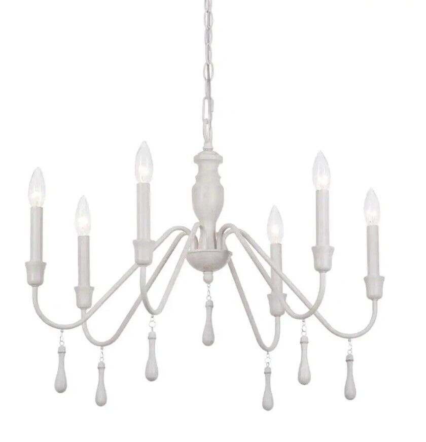 White 6 Light Beaded Chandelier 