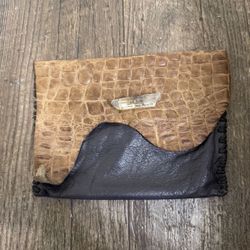 Handmade Leather Clutch.   Crystal Closure.   Purple And Sand Color.   Alligator leather