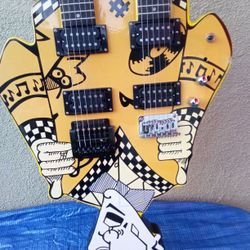  Cheap Trick Rick Nielson Uncle Dick Double Neck Yellow Electric Guitar