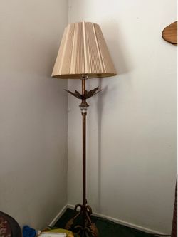 Vintage Floor Lamp w/ Leaf Detail & Pleated Shade