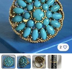 NEW BLUE TURQUOISE GENUINE GEMSTONES GOLD TONE STERLING SILVER RING 6 6.5  ‼️ Price Is FIRM ‼️