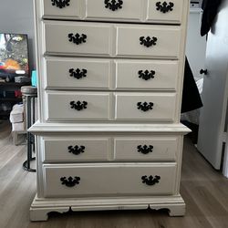 Gorgeous White and Walnut Wooden Dresser 
