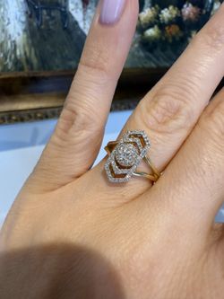 14K Yellow Gold Natural Diamonds Beautiful Ring Perfect Sparkling Gift For Holidays 