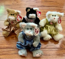 Ty Beanie Lot of 4 Retired Attic Treasure Cats-Whiskers, Katrina, Purrcy and Pouncer