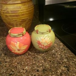 Raymond Waites China Floral Salt & Pepper Shakers - Coral and Sage - 4" Tall