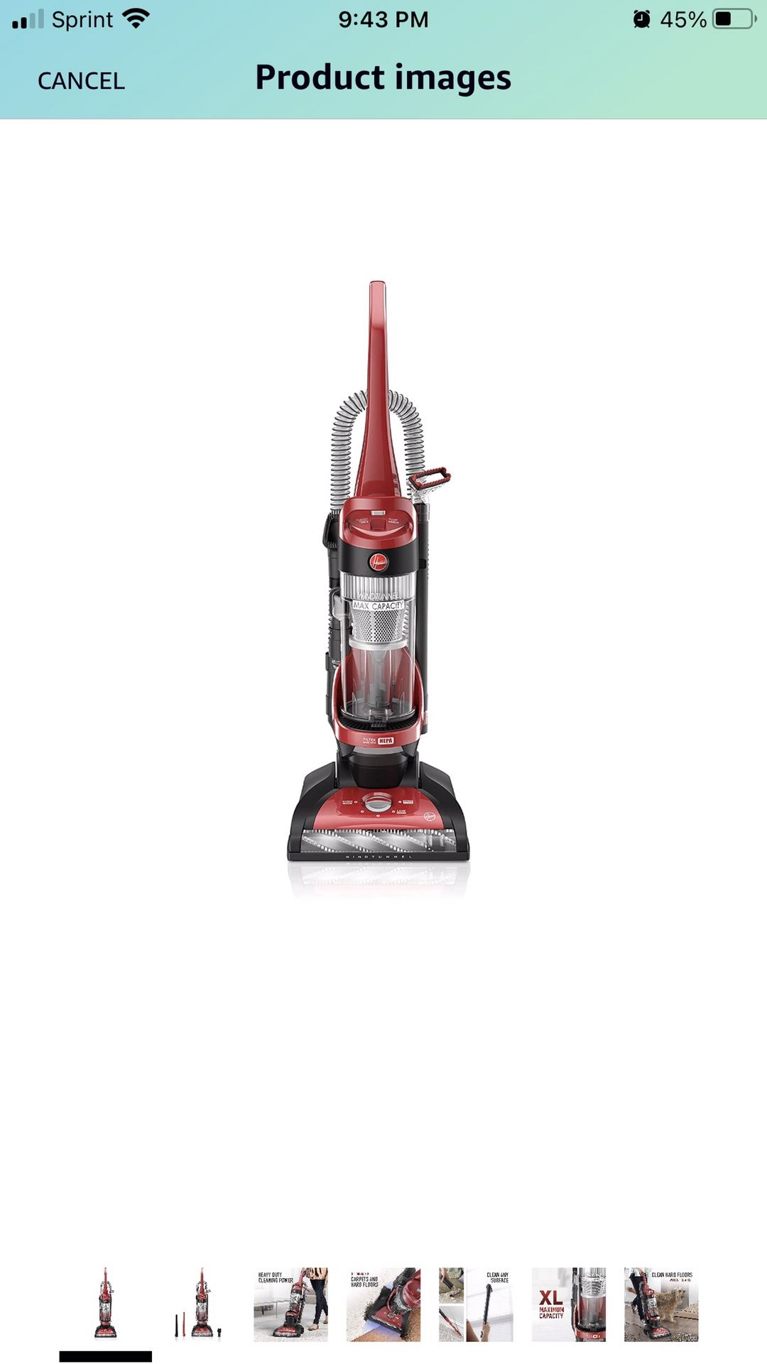 Hoover Windtunnel Max Capacity Upright Vacuum Cleaner with HEPA Media Filtration, UH71100, Red