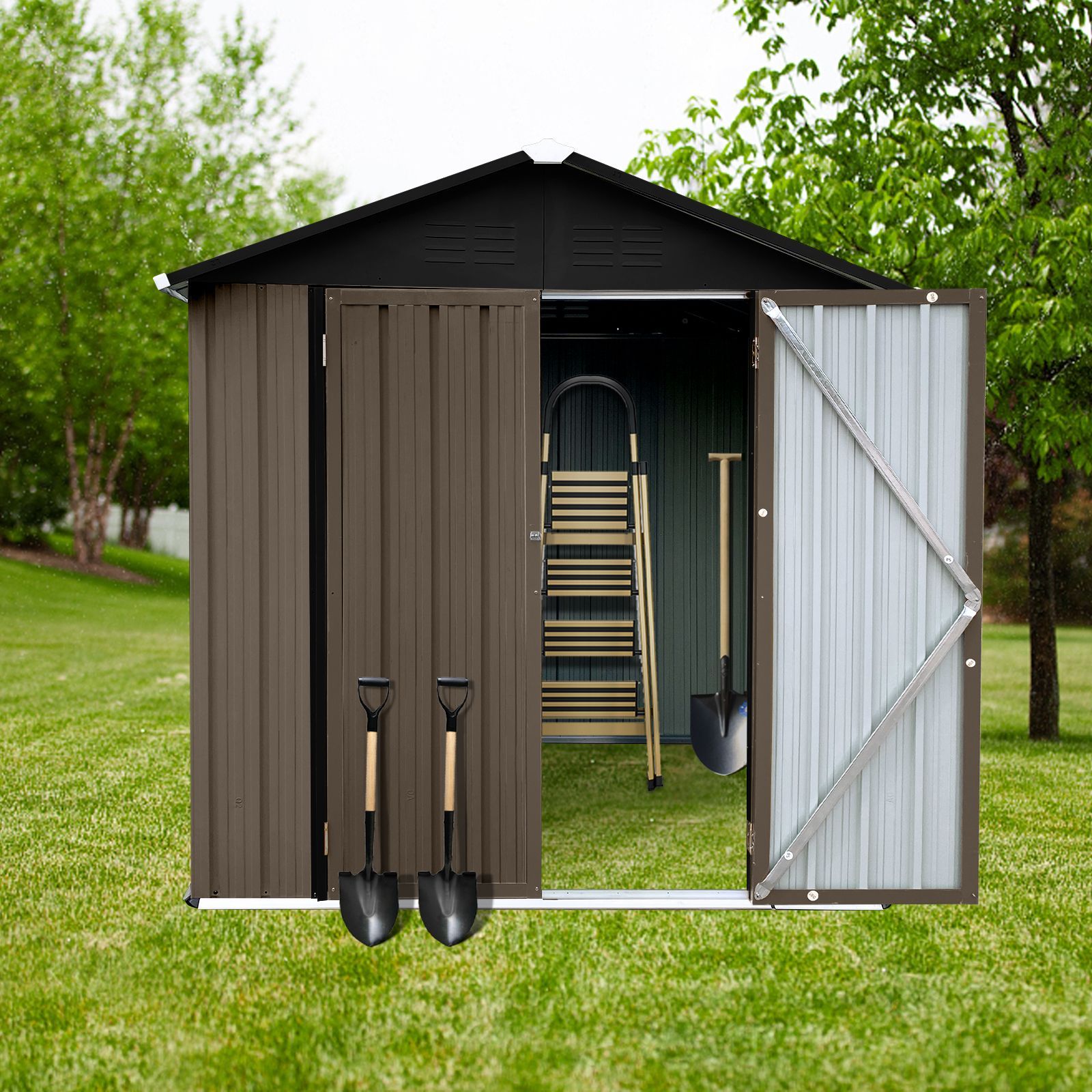 Out storage sheds 4ft×6ft Apex roof Brown + Black