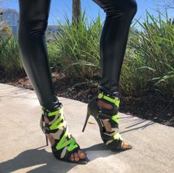 Camo Print Stiletto Heels with Neon Straps