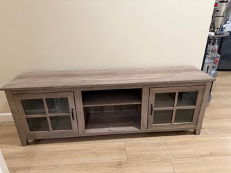 Rustic Gray Wood TV Stand with Glass Doors