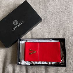 Red Versace Purse, Long Gold Chain Strap