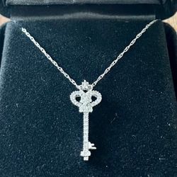 Macy’s 14K White Gold Diamond Key Pendant Necklace (1/10 Ct.t.w)