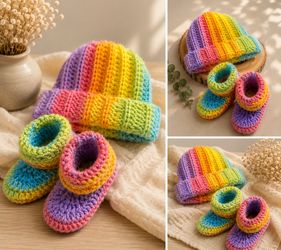 Baby hat and booties gift set, Handmade Crocheted