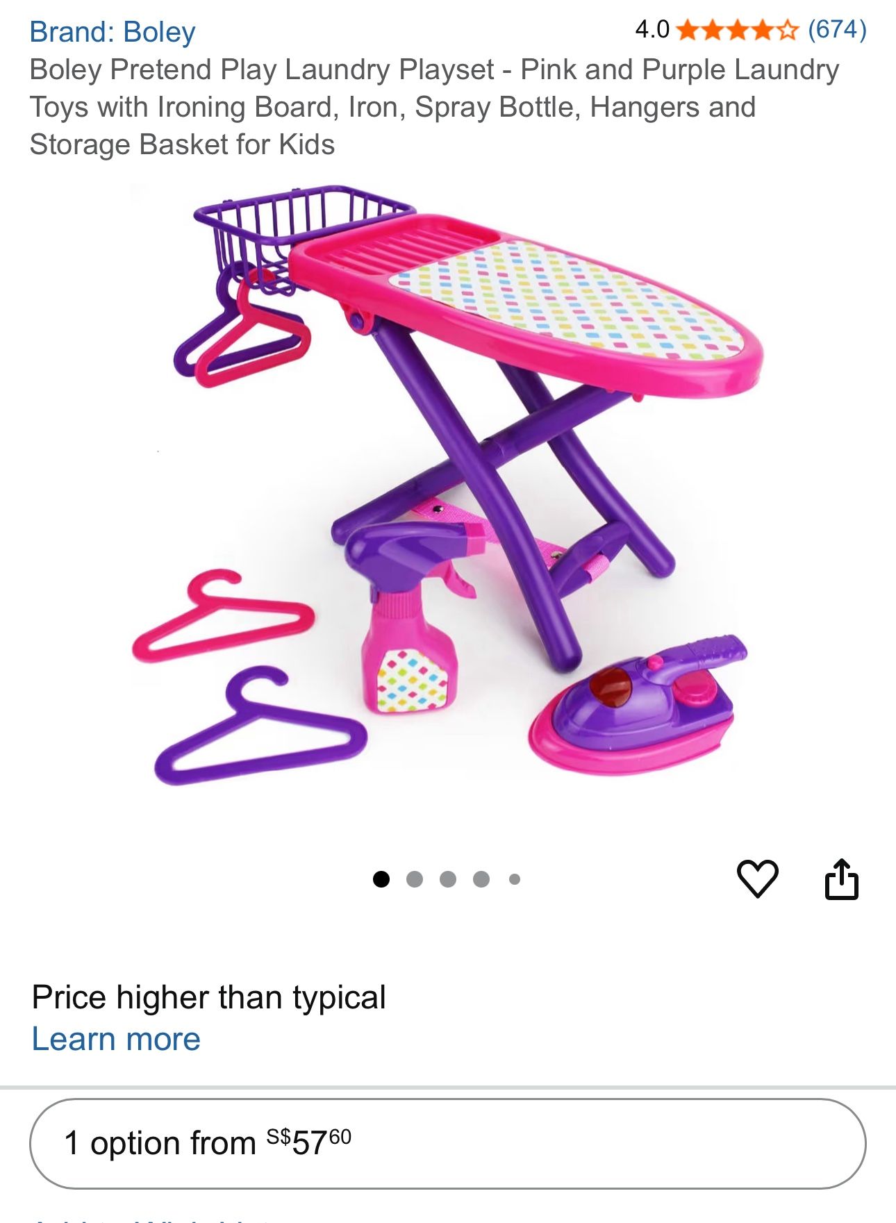 Boley Pretend Play Laundry Playset - Pink and Purple Laundry Toys with Ironing Board,