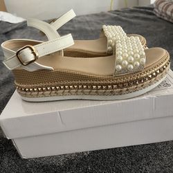 White/Pearl Wedges - Women Size 6.5