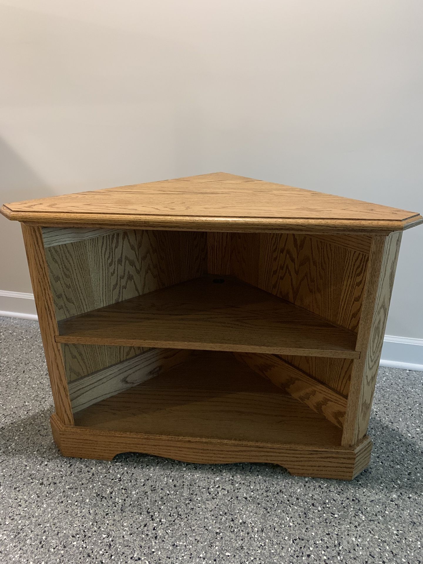 Oak corner end table and corner TV cabinet