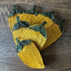 Abaca Rafia Straw Woven Drink Coasters Set of 7 Yellow Pepper Vegetables 