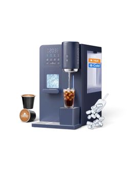 3-in-1 Water Dispenser with Ice Maker - Hot/Cold/Warm Water, Adjustable Water Volume, Countertop, Compact Coffee Brewer for Home & Office, Deep Navy