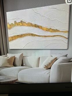 Gold, Gray and White Abstract Canvas Art