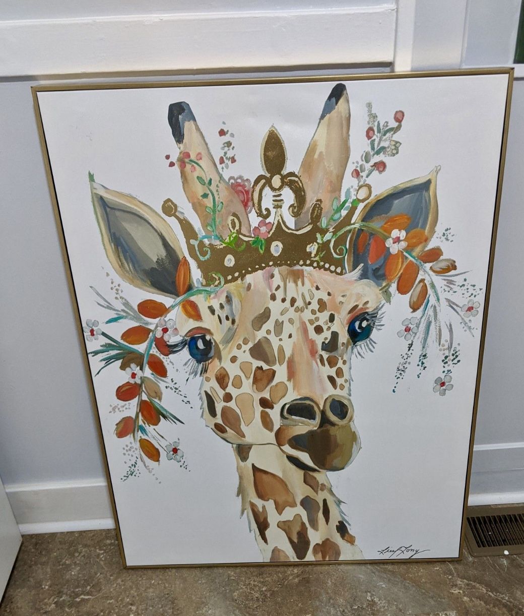 Giraffe With Crown Of Flowers Framed Art