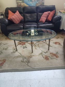 COFFEE TABLE, GLASS OVAL.  52" LONG, 32" WIDE,  ELEGANT