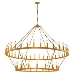 54-Lights 2 Tier Wagon Wheel Chandelier, 60" Large Chandeliers for High Ceilings, Round Gold Chandeliers for Dining Room, Farmhouse Foyer Lighting Fix
