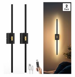 Battery Operated Wall Sconces Set of 2, 10000mAh, Black Detachable rechargeable battery, 31.5" wireless lighting for TV wall mirror bedroom or living 