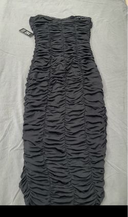 Black Ruched Strapless Midi Dress
