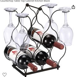Black Wine Rack For 6 Glasses