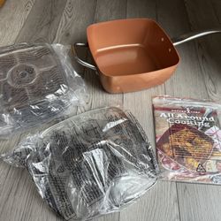 NEW-Copper Chef Non-Stick Deep Fry Pan With Lid 9.5-Inch