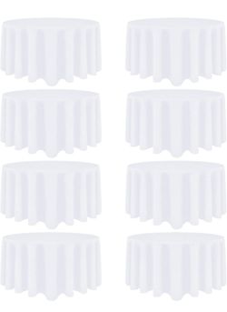 8 Pack White Round Tablecloth 90 Inch White Table Cloth Stain and Wrinkle Resistant Reusable and Washable Polyester Fabric Table Covers for Buffet Wed