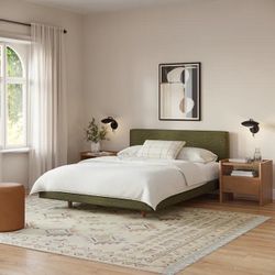 Tessu low-profile, upholstered bed frame + beautyrest PressureSmart mattress (Queen)