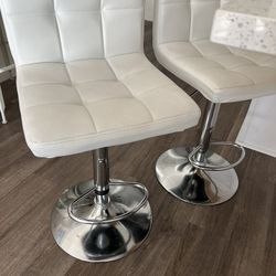 White Swivel Counter Stools Adjustable Metal Frame