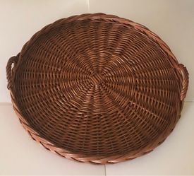 VTG MCM Round Wicker Serving Tray Made in Yugoslavia Starburst (See Photos For Minor Discrepancies)