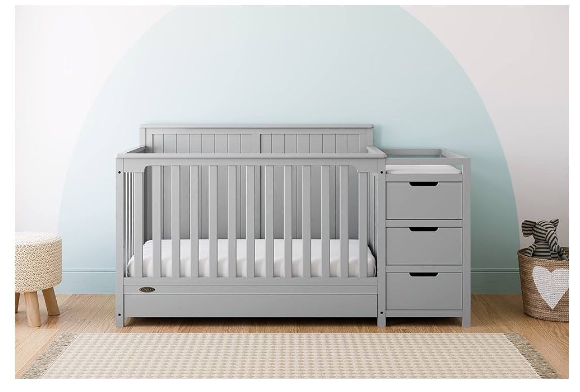 Graco 5-in-1 Convertible Crib and Changer with Drawer, Pebble Gray - Crib, Changing Table, and Toddler Bed Combo 200+ bought in past month