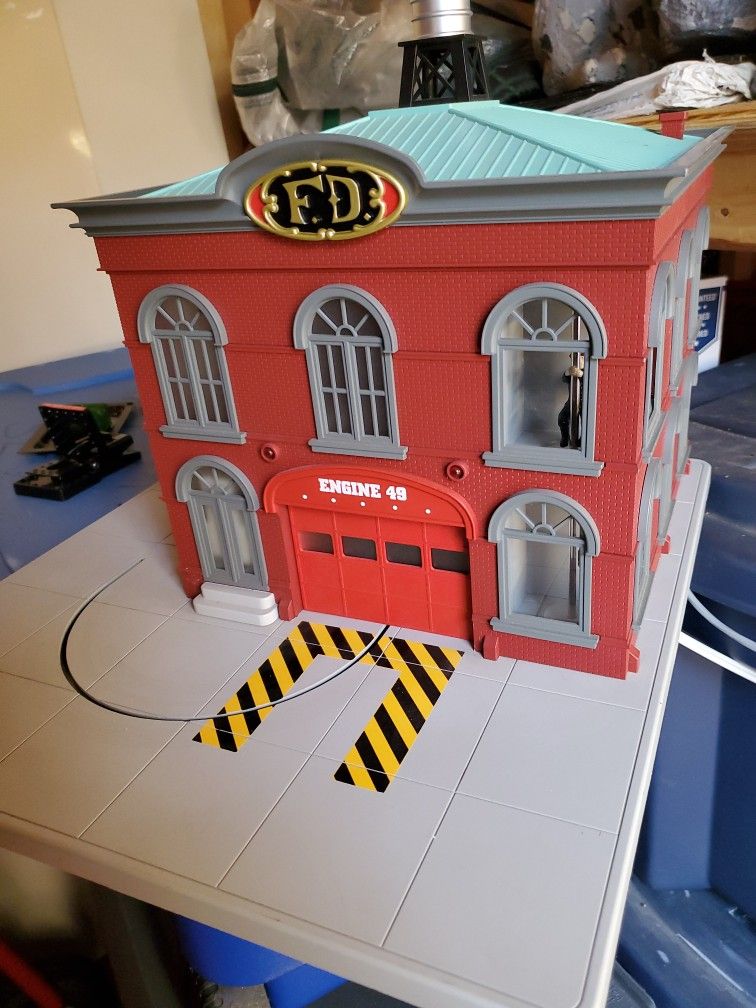 Adult Electric Trains 2 Sets With Tracks On Wood Board Fire House And More
