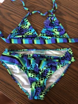 Girls Purple/Green/Blue Bikini Size 12