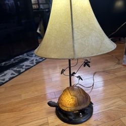 Vintage 24 inch metal and glass turtle desk lamp with sea turtle top