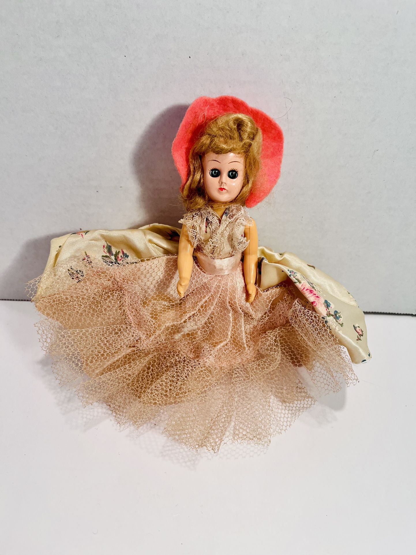 Beautiful Vintage Sleepy Eye Plastic Doll with Pink Dress / Bonnet