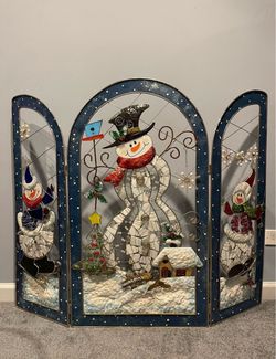 Snowman Mosaic Glass Fireplace Screen