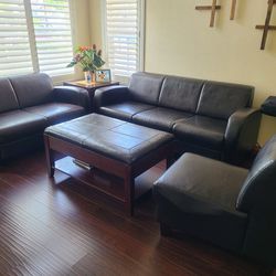 Modern Living Room Set Faux Leather/Wood (Espresso/ Dark Brown)