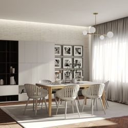 BRAND NEW 7 Piece 100% FSC Certified Wood Duraboard Indoor Furniture White With Grey Chairs Dining Set