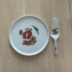 Mikasa Fine China Christmas Bear Cake Server Set L5370 Teddy Bear Santa Japan