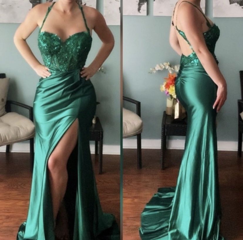 Green Corset Prom Dress, Formal Dress Or Evening Gown