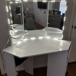 MOVING, MUST SELL: White Vanity With Lights & Chair
