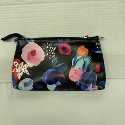 Wristlet Wallet Bag Black Floral With Clip On Handle & Charm New Women’s Handbag
