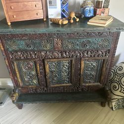  Indian or Thai carved and painted console cabinet