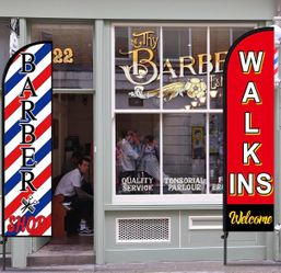 💈10ft BARBER FLAGS (2) with poles💈📣CROSSROADS 👇👇