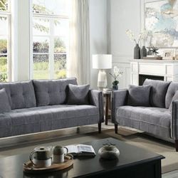 Brand New Dark Grey Contemporary Style Sofa & Loveseat (Pillows Included)